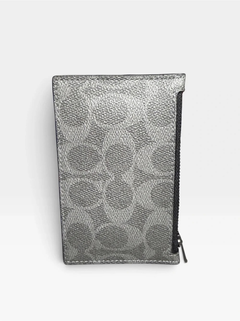 Coach Men’s Zip Card Case Wallet in Charcoal Grey Signature Canvas